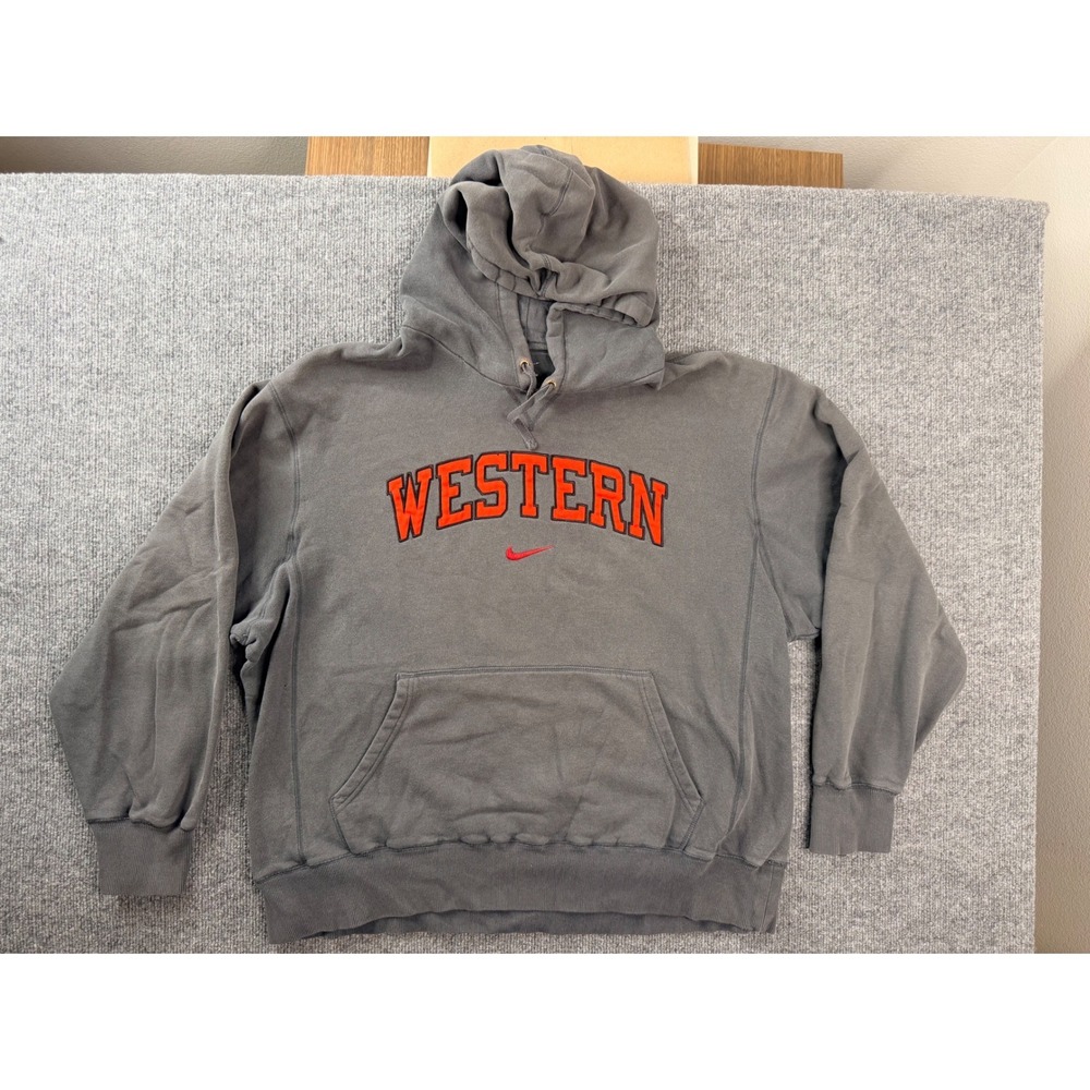 Nike Western Hoodie Mens XL Gray Orange Pullover Sweatshirt Faded Streetwear XL